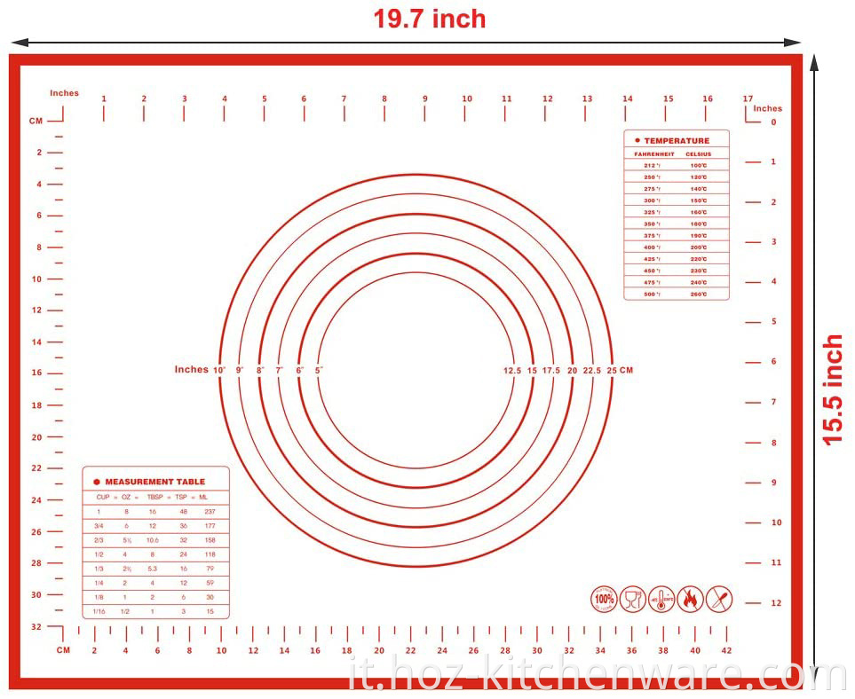 Tappetino da forno a pasta silicone non bastoncino extra spesso con misurazioni tappetino da forno hoz